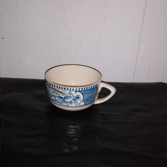vintage Currier & Ives Royal China flat cup in the blue and white "Star of the R - Picture 5 of 6